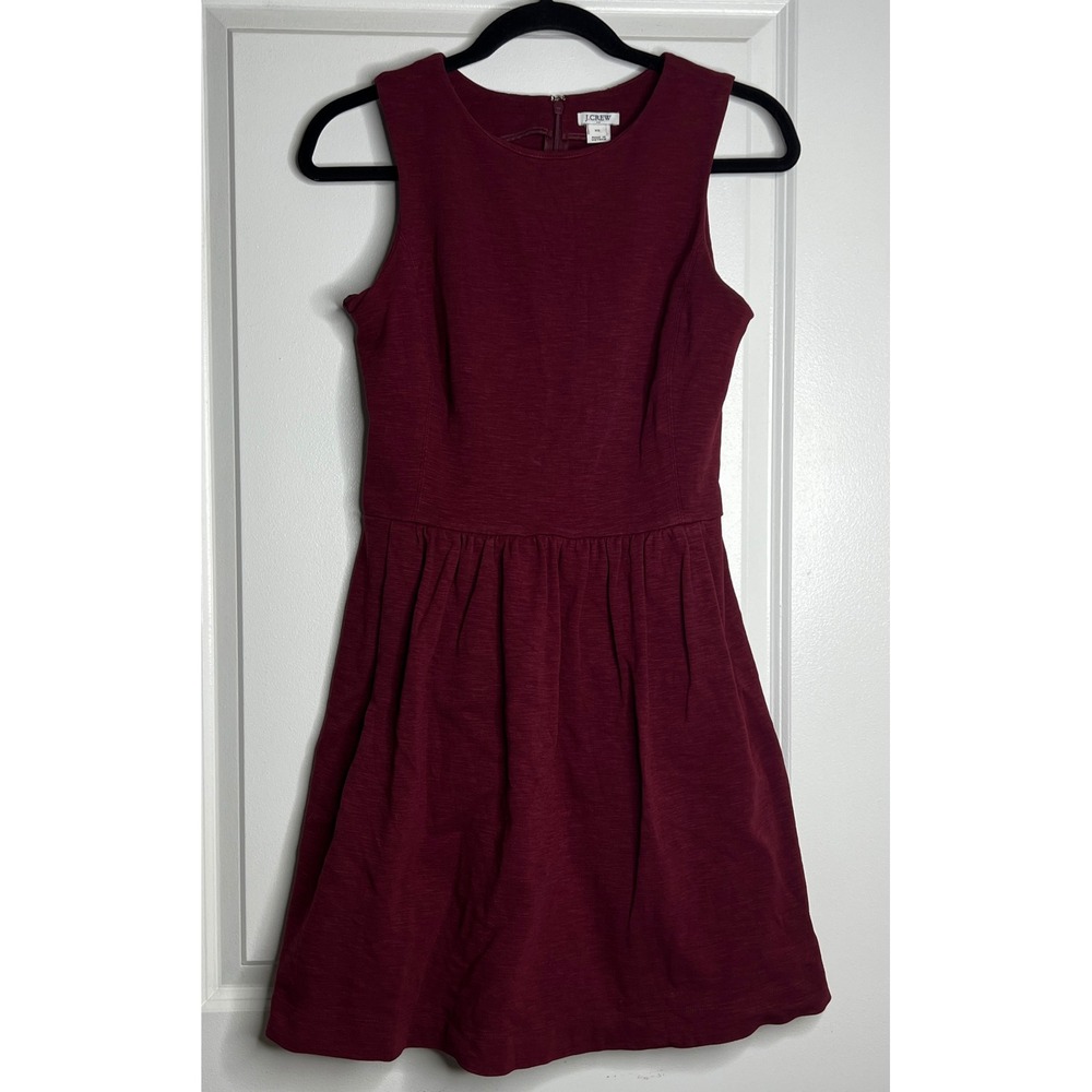J.Crew Womens Daybreak Burgundy Cotton Slub Sleeveless Fit and Flare Dress XS